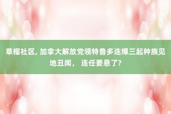 草榴社区， 加拿大解放党领特鲁多连爆三起种族见地丑闻， 连任要悬了?